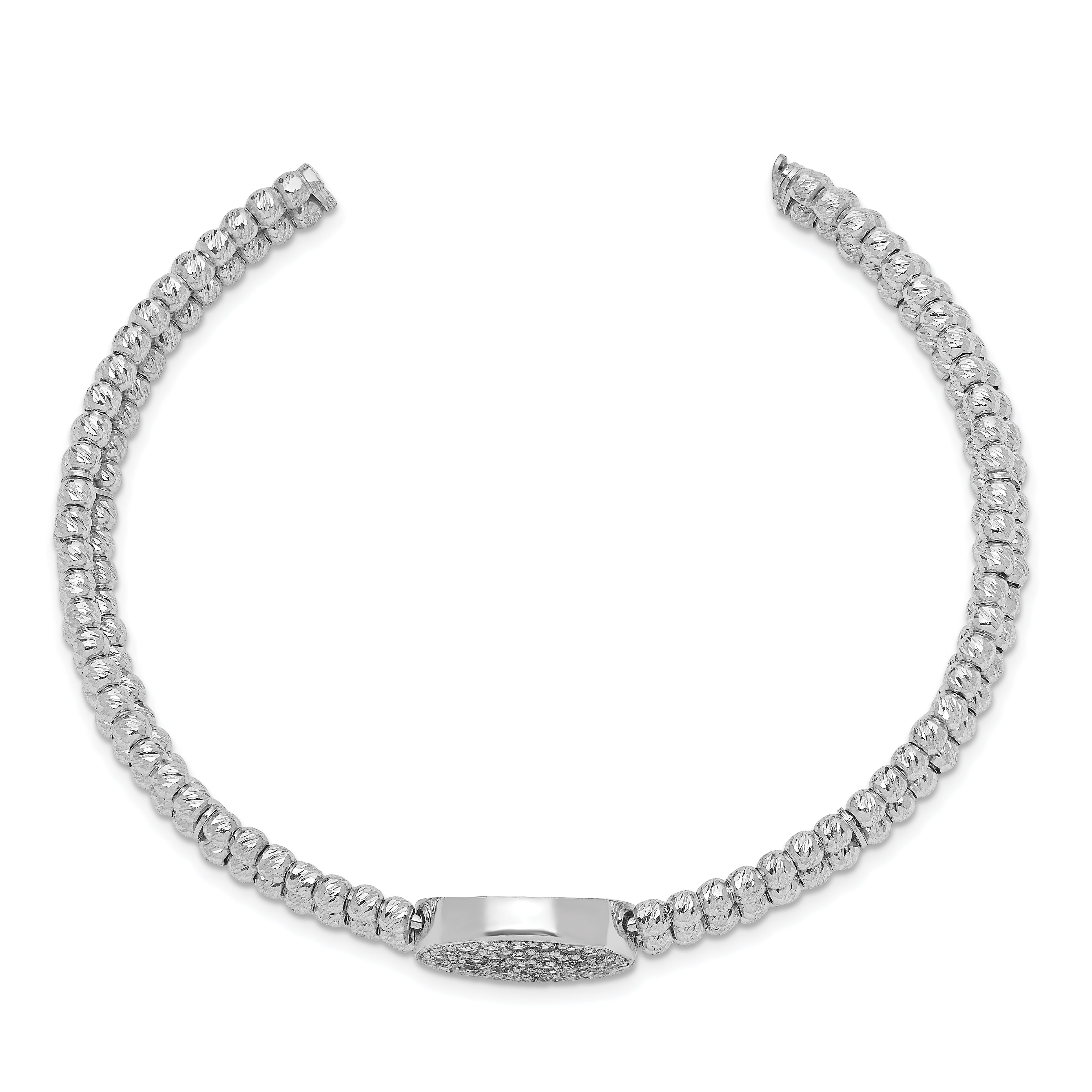 Sterling Silver Rhod-Plated Beaded Swarovski Crystal Cuff Bangle