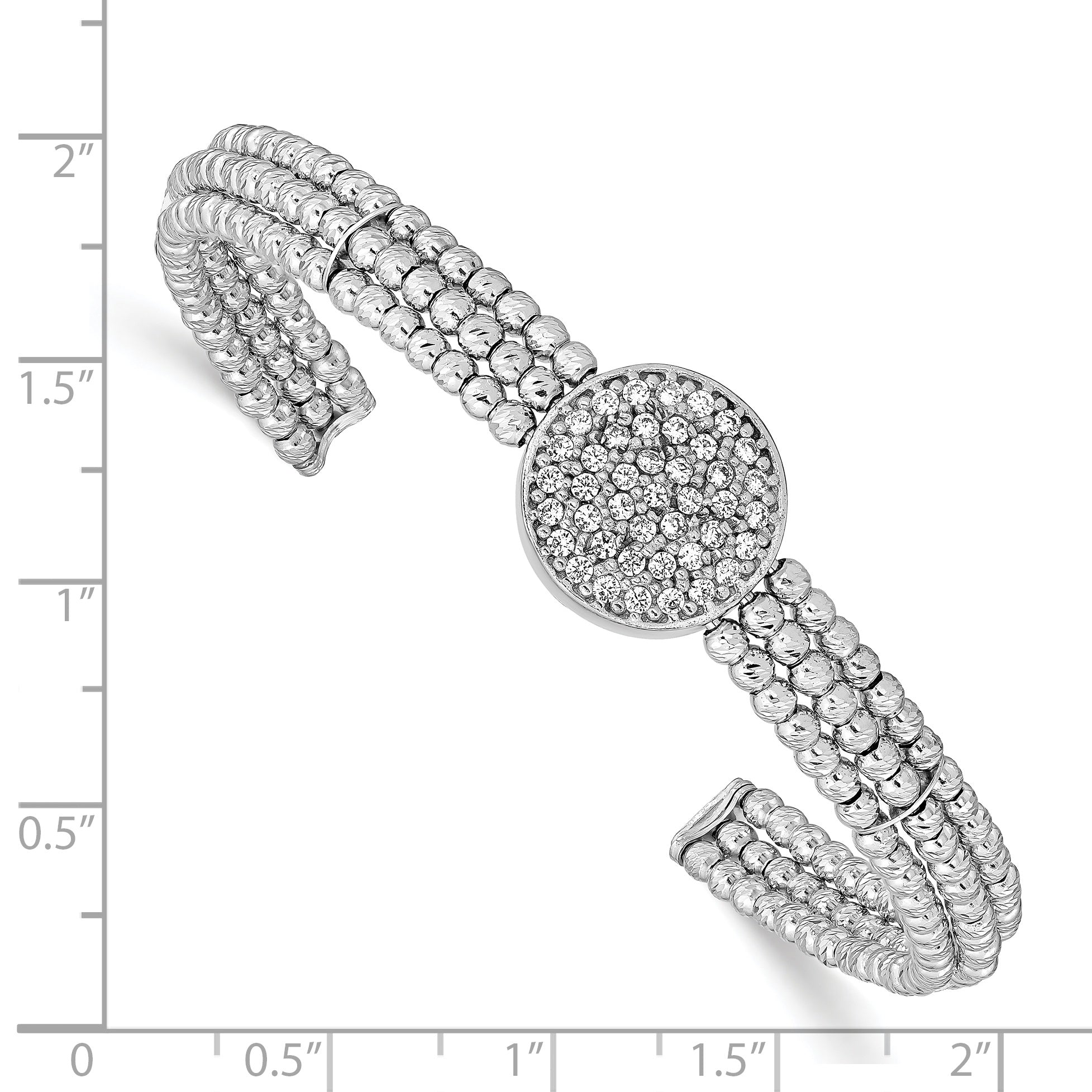 Sterling Silver Rhod-Plated Beaded Swarovski Crystal Cuff Bangle
