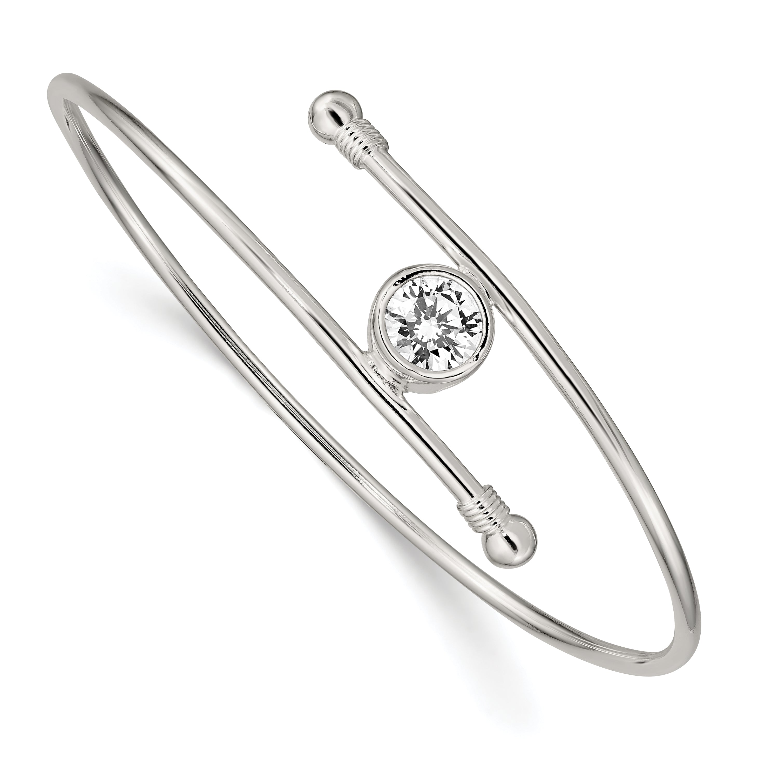 Sterling Silver Polished Cz Bangle