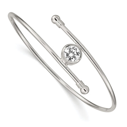 Sterling Silver Polished Cz Bangle