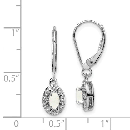 Sterling Silver Rhodium-Plated Diam. & Created Opal Earrings