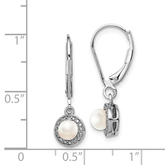 Sterling Silver Rhodium-Plated Diam. & Fw Cultured Pearl Earrings