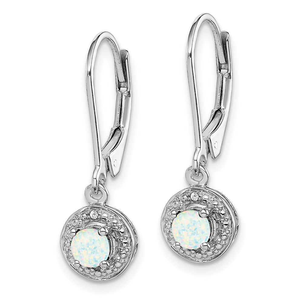 Sterling Silver Rhodium-Plated Diam. & Created Opal Earrings