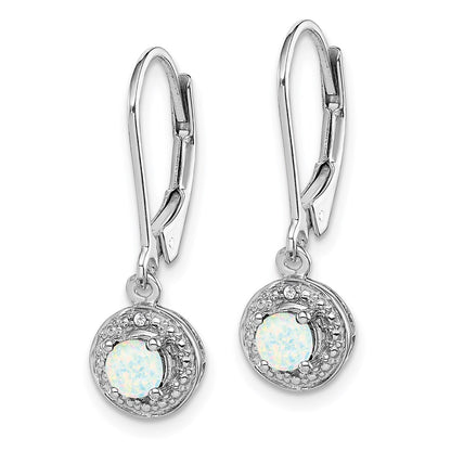 Sterling Silver Rhodium-Plated Diam. & Created Opal Earrings