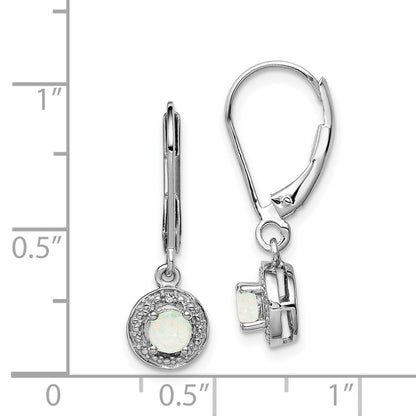 Sterling Silver Rhodium-Plated Diam. & Created Opal Earrings
