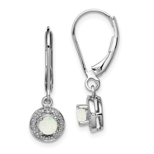 Sterling Silver Rhodium-Plated Diam. & Created Opal Earrings