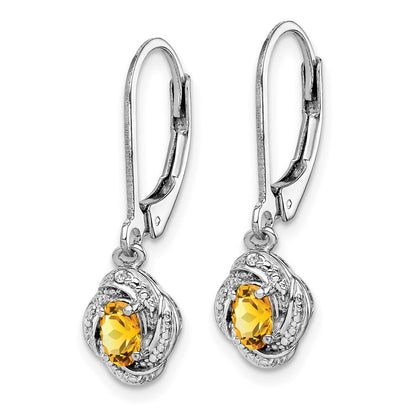 Sterling Silver Rhodium-Plated Diam. & Citrine Earrings