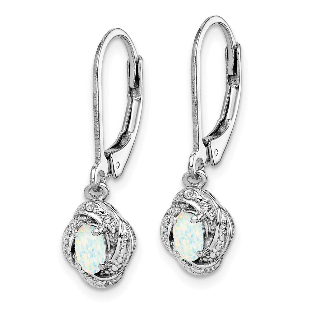 Sterling Silver Rhodium-Plated Diam. & Created Opal Earrings