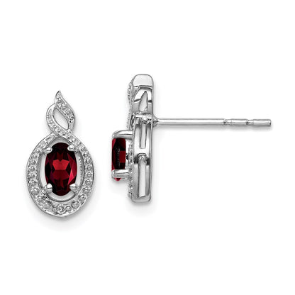 Sterling Silver Rhodium-Plated Garnet & Diam. Earrings