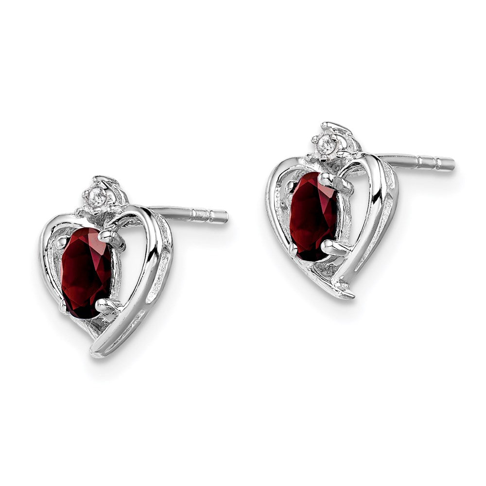 Sterling Silver Rhodium-Plated Garnet & Diam. Earrings