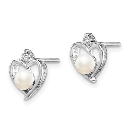 Sterling Silver Rhodium-Plated Fw Cultured Pearl & Diam. Earrings