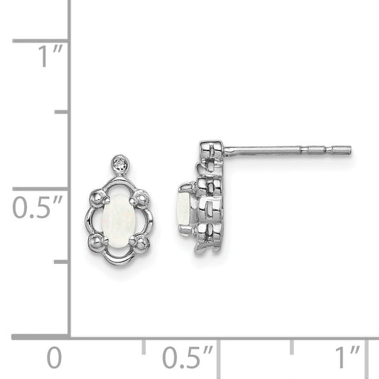Sterling Silver Rhodium-Plated Created Opal & Diam. Earrings