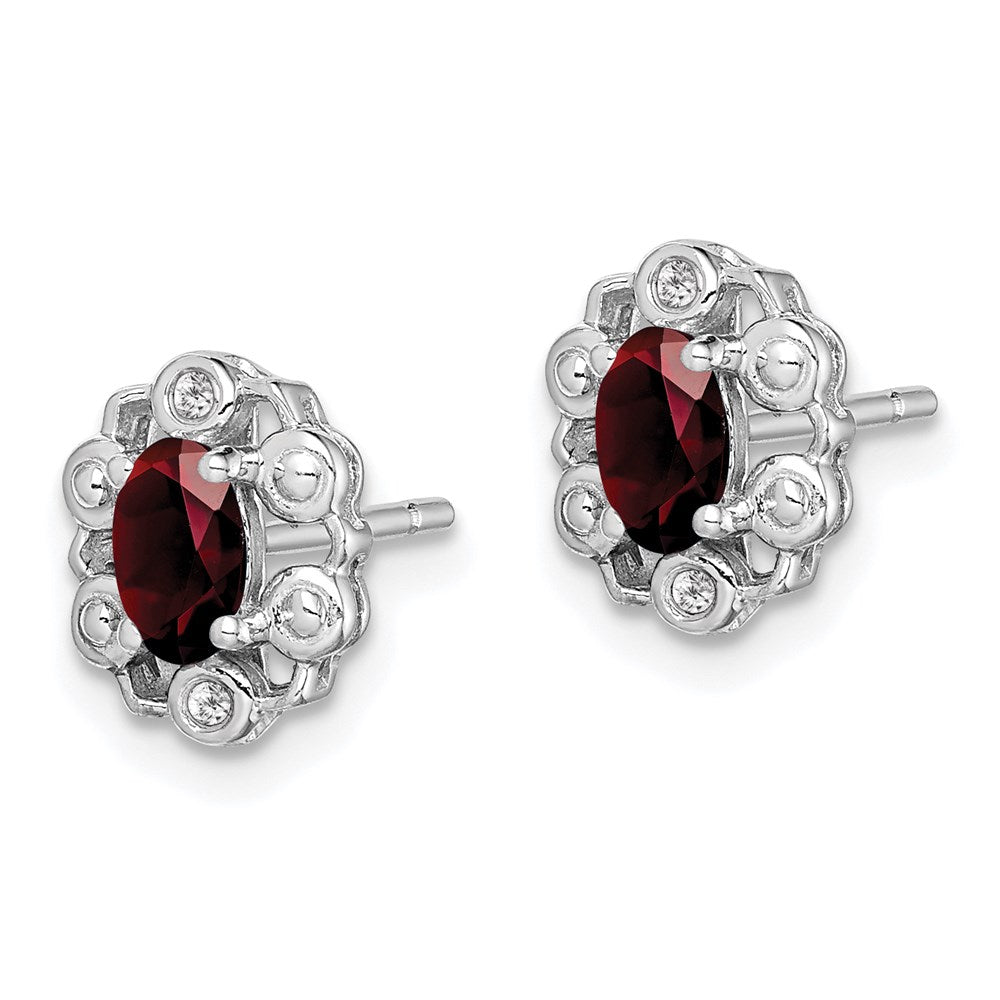 Sterling Silver Rhodium-Plated Garnet & Diam. Earrings