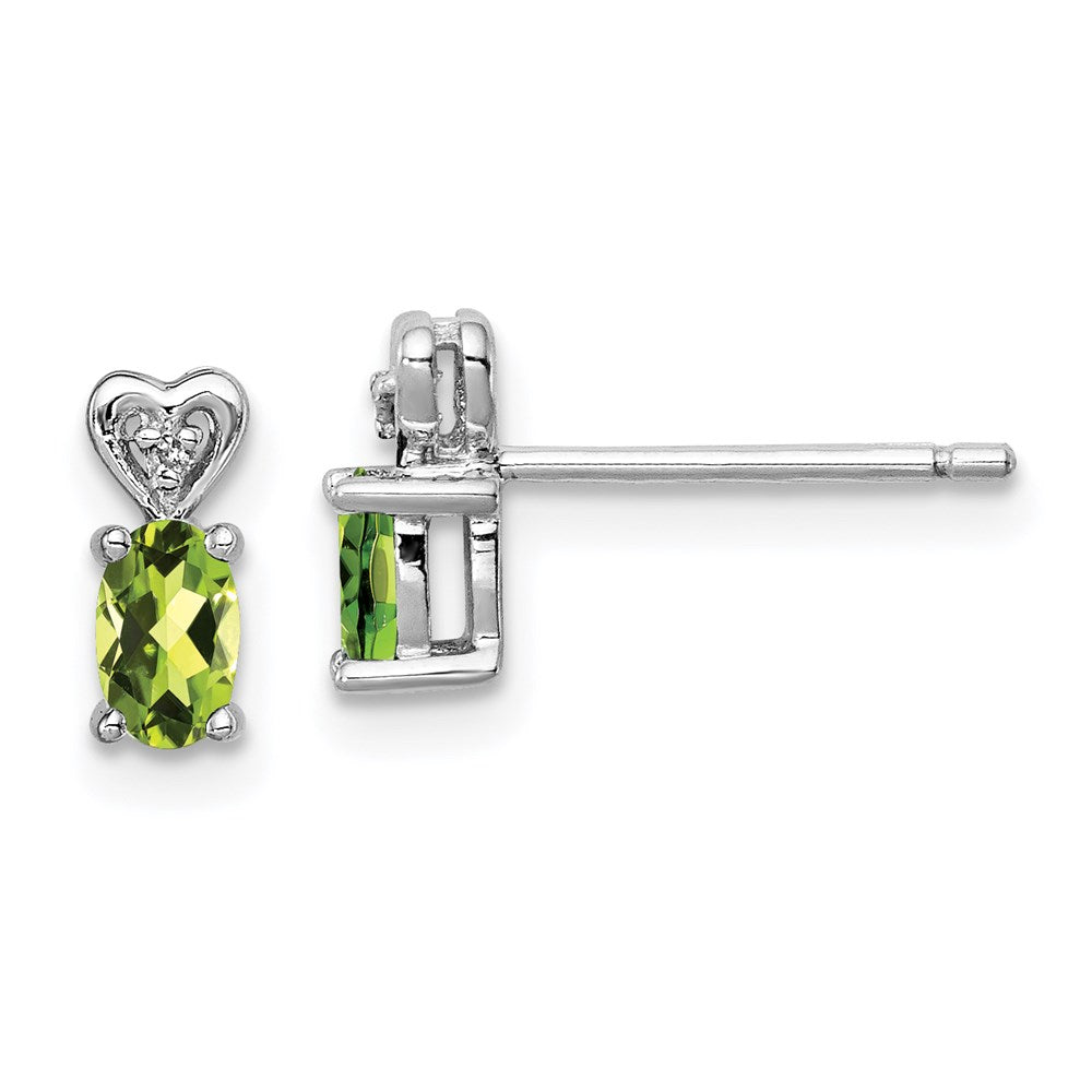 Sterling Silver Rhodium-Plated Peridot & Diam. Earrings