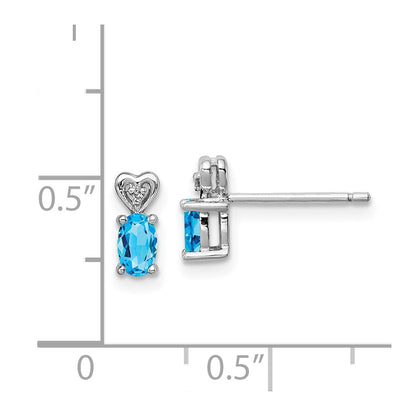 Sterling Silver Rhodium-Plated Light Swiss Blue Topaz & Diam. Earrings