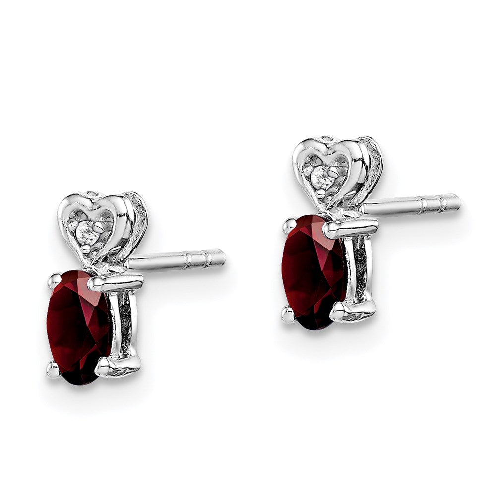 Sterling Silver Rhodium-Plated Garnet & Diam. Earrings
