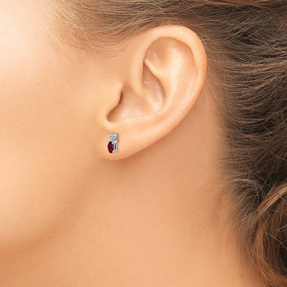 Sterling Silver Rhodium-Plated Created Ruby & Diam. Earrings