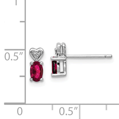 Sterling Silver Rhodium-Plated Created Ruby & Diam. Earrings