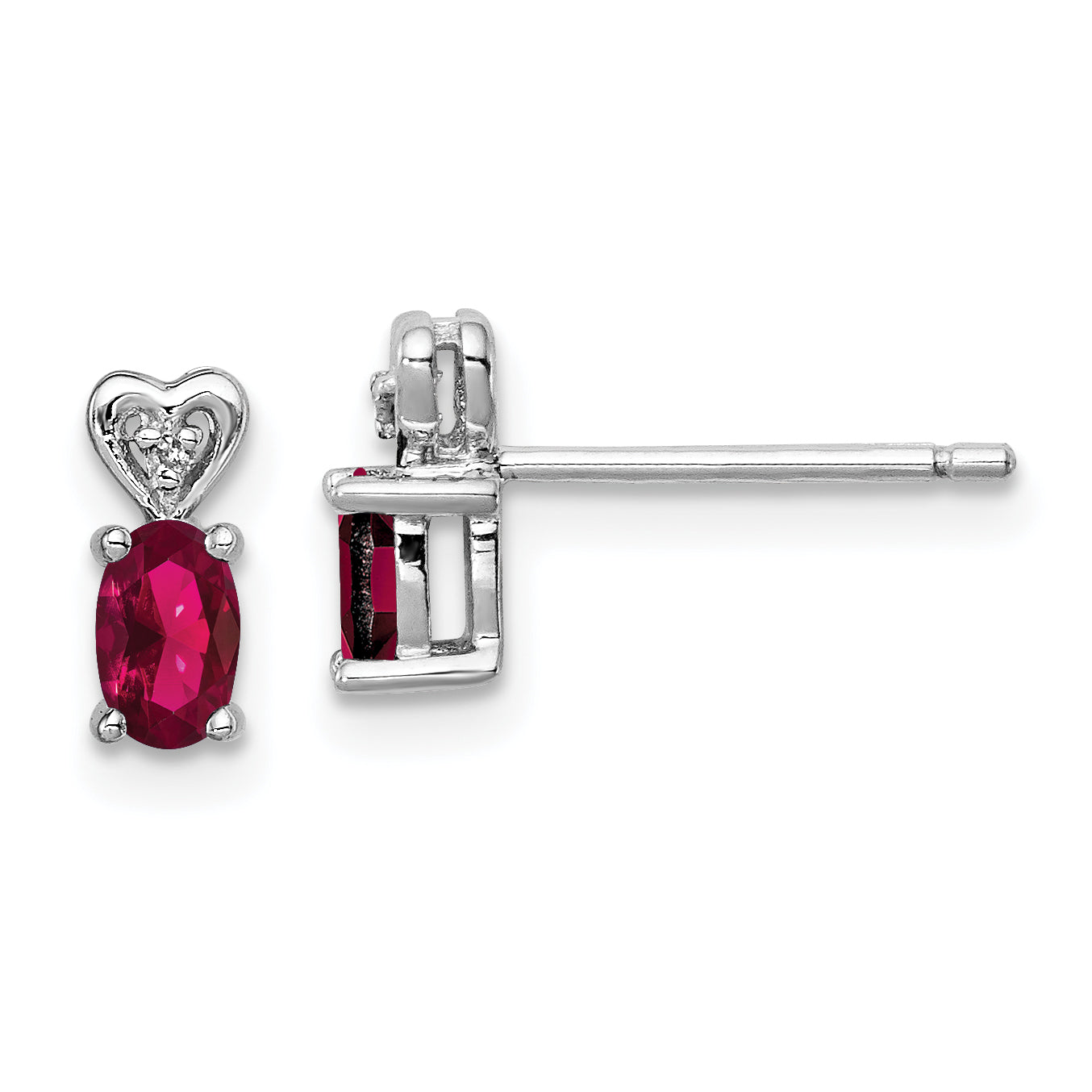 Sterling Silver Rhodium-Plated Created Ruby & Diam. Earrings