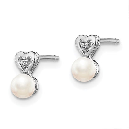 Sterling Silver Rhodium-Plated Fw Cultured Pearl & Diam. Earrings