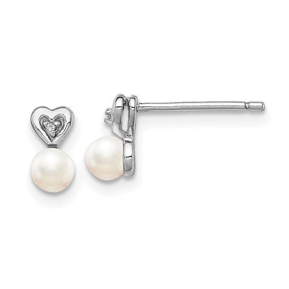 Sterling Silver Rhodium-Plated Fw Cultured Pearl & Diam. Earrings