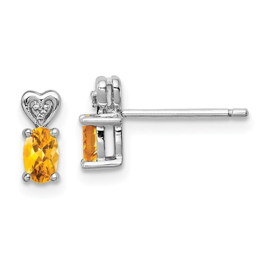 Sterling Silver Rhodium-Plated Citrine & Diam. Earrings