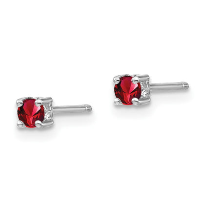Sterling Silver Rhodium-Plated 3mm Round Garnet Post Earrings