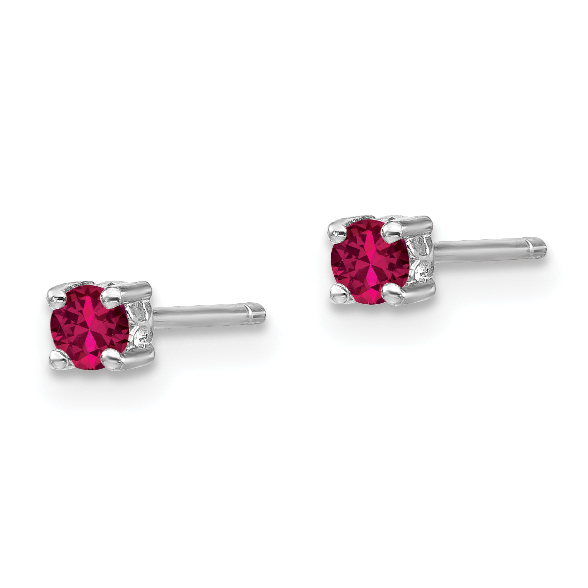 Sterling Silver Rhodium-Plated 3mm Round Created Ruby Post Earrings