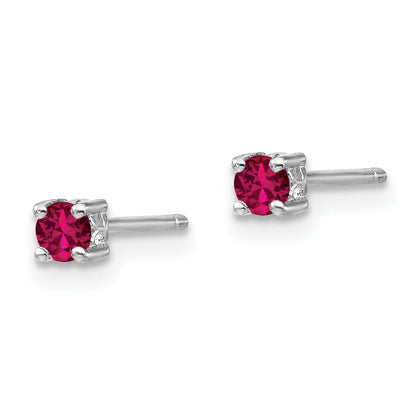 Sterling Silver Rhodium-Plated 3mm Round Created Ruby Post Earrings