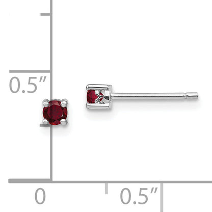 Sterling Silver Rhodium-Plated 3mm Round Created Ruby Post Earrings