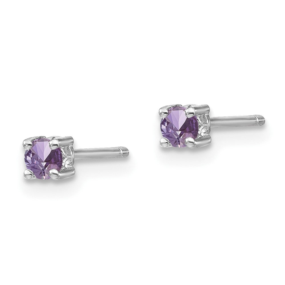 Sterling Silver Rhod-Pltd 3mm Round Rhodolite Garnet Post Earrings