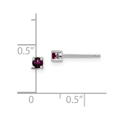 Sterling Silver Rhod-Pltd 3mm Round Rhodolite Garnet Post Earrings