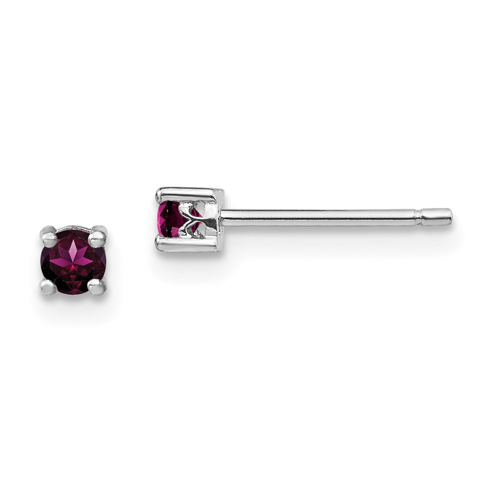 Sterling Silver Rhod-Pltd 3mm Round Rhodolite Garnet Post Earrings