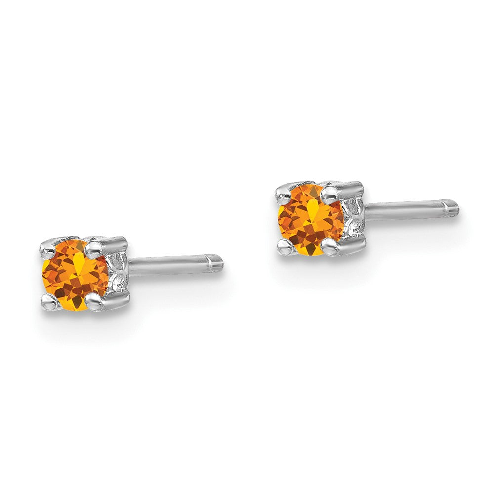 Sterling Silver Rhodium-Plated 3mm Round Citrine Post Earrings