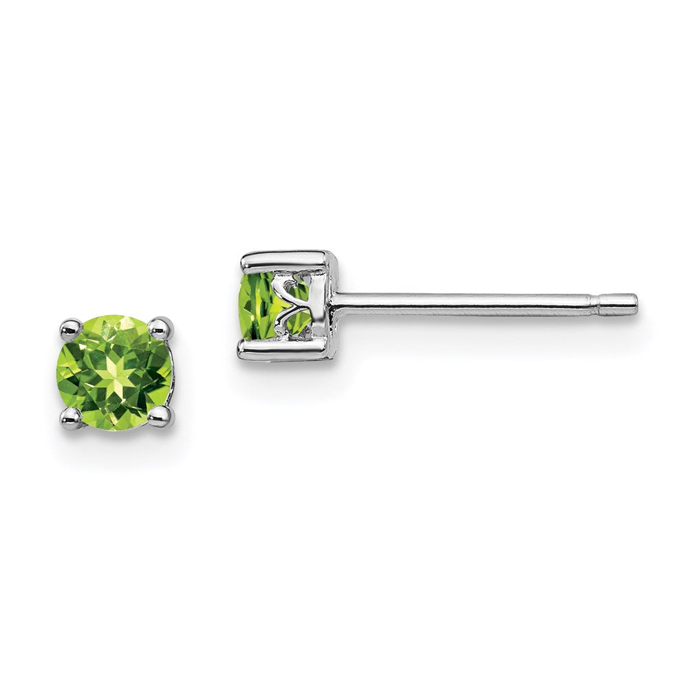 Sterling Silver Rhodium-Plated 4mm Round Peridot Post Earrings