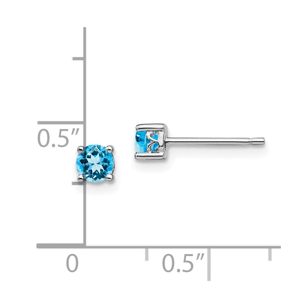 Sterling Silver Rhodium-Plated 4mm Round Swiss Blue Topaz Post Earrings