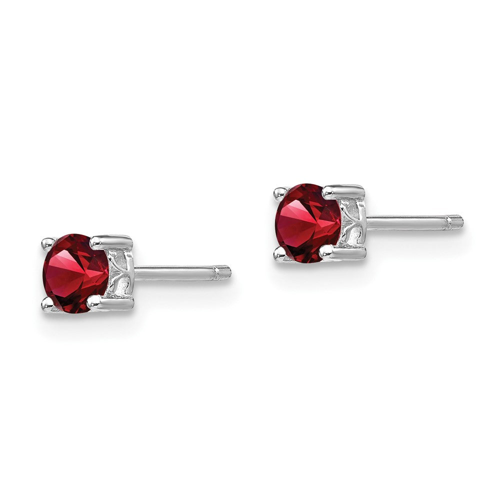 Sterling Silver Rhodium-Plated 4mm Round Garnet Post Earrings