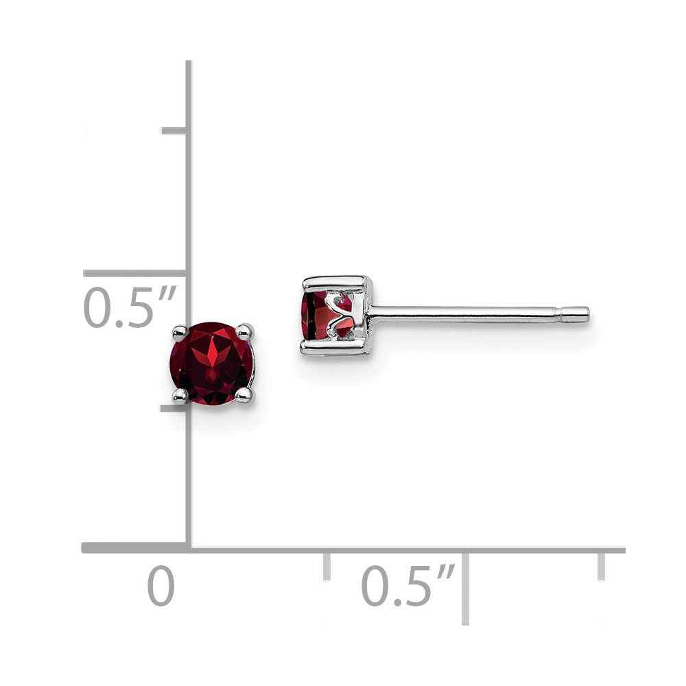 Sterling Silver Rhodium-Plated 4mm Round Garnet Post Earrings