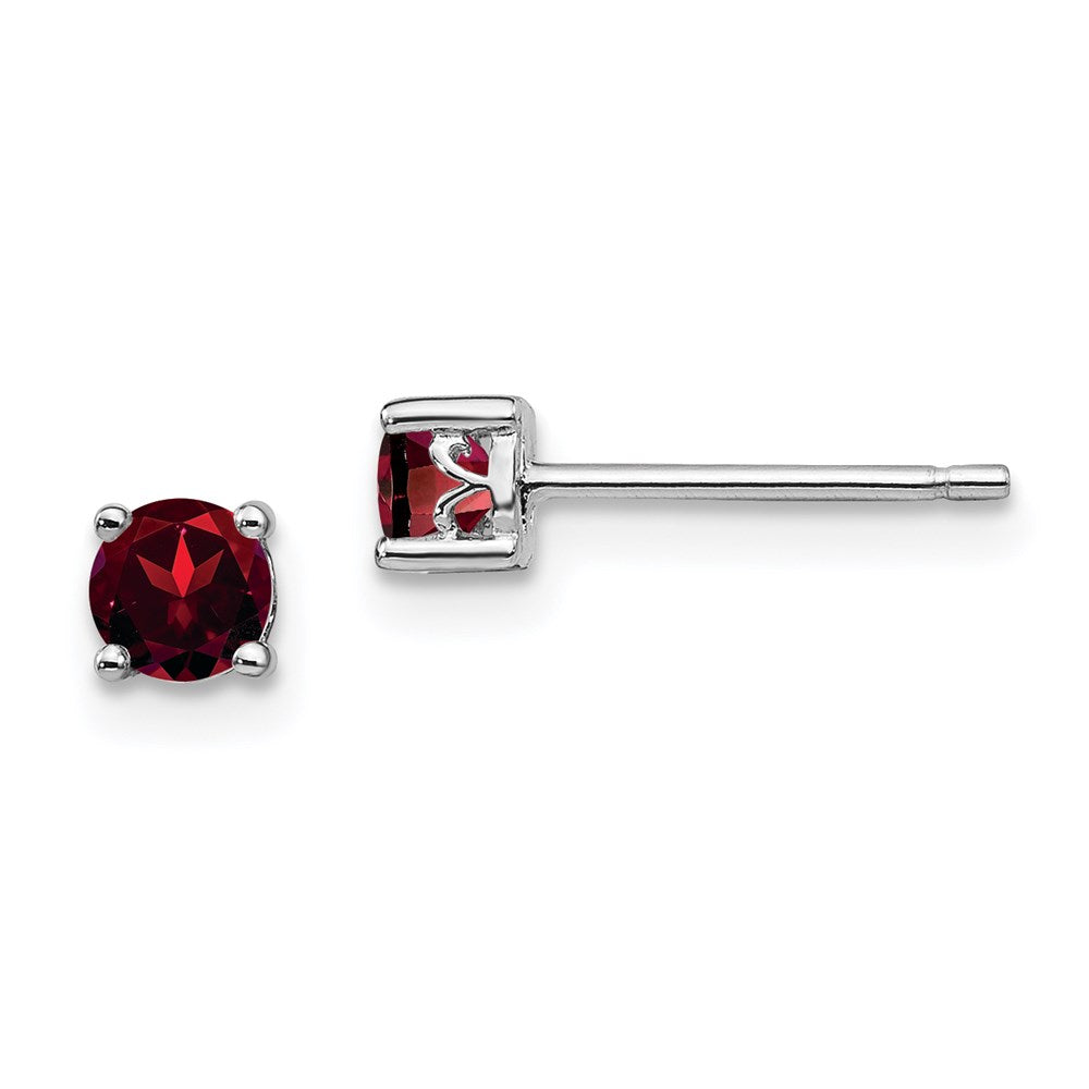 Sterling Silver Rhodium-Plated 4mm Round Garnet Post Earrings