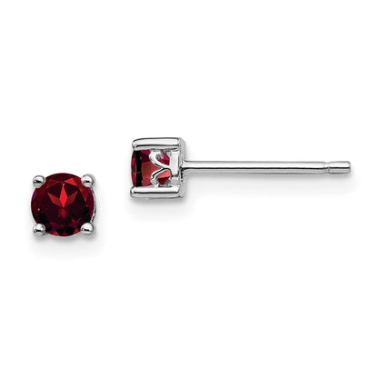 Sterling Silver Rhodium-Plated 4mm Round Garnet Post Earrings