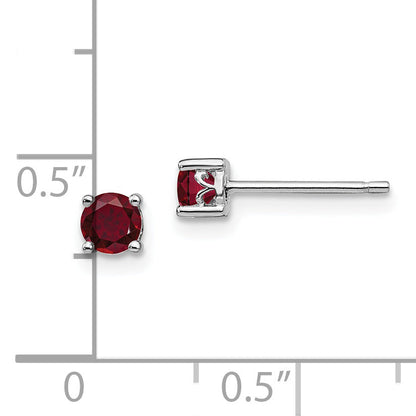 Sterling Silver Rhodium-Plated 4mm Round Created Ruby Post Earrings