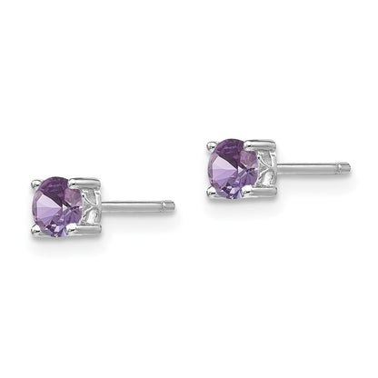 Sterling Silver Rhodium-Plated 4mm Round Rhodolite Garnet Post Earrings