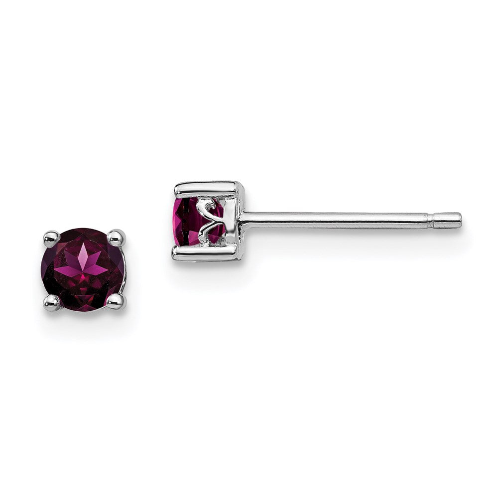 Sterling Silver Rhodium-Plated 4mm Round Rhodolite Garnet Post Earrings