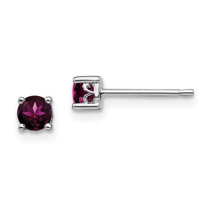 Sterling Silver Rhodium-Plated 4mm Round Rhodolite Garnet Post Earrings