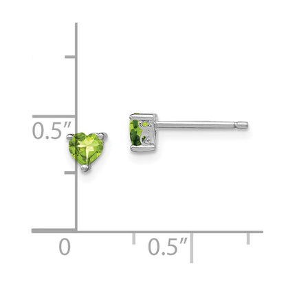 Sterling Silver Rhodium-Plated 4mm Heart Peridot Post Earrings