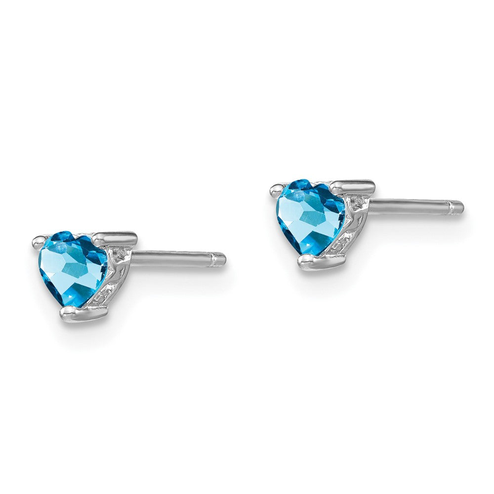 Sterling Silver Rhod-Pltd 4mm Heart Swiss Blue Topaz Post Earrings
