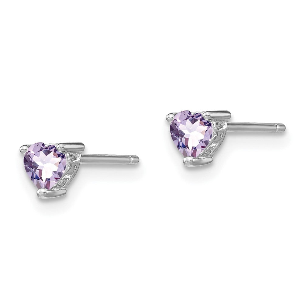Sterling Silver Rhod-Plated 4mm Heart Rhodolite Garnet Post Earrings
