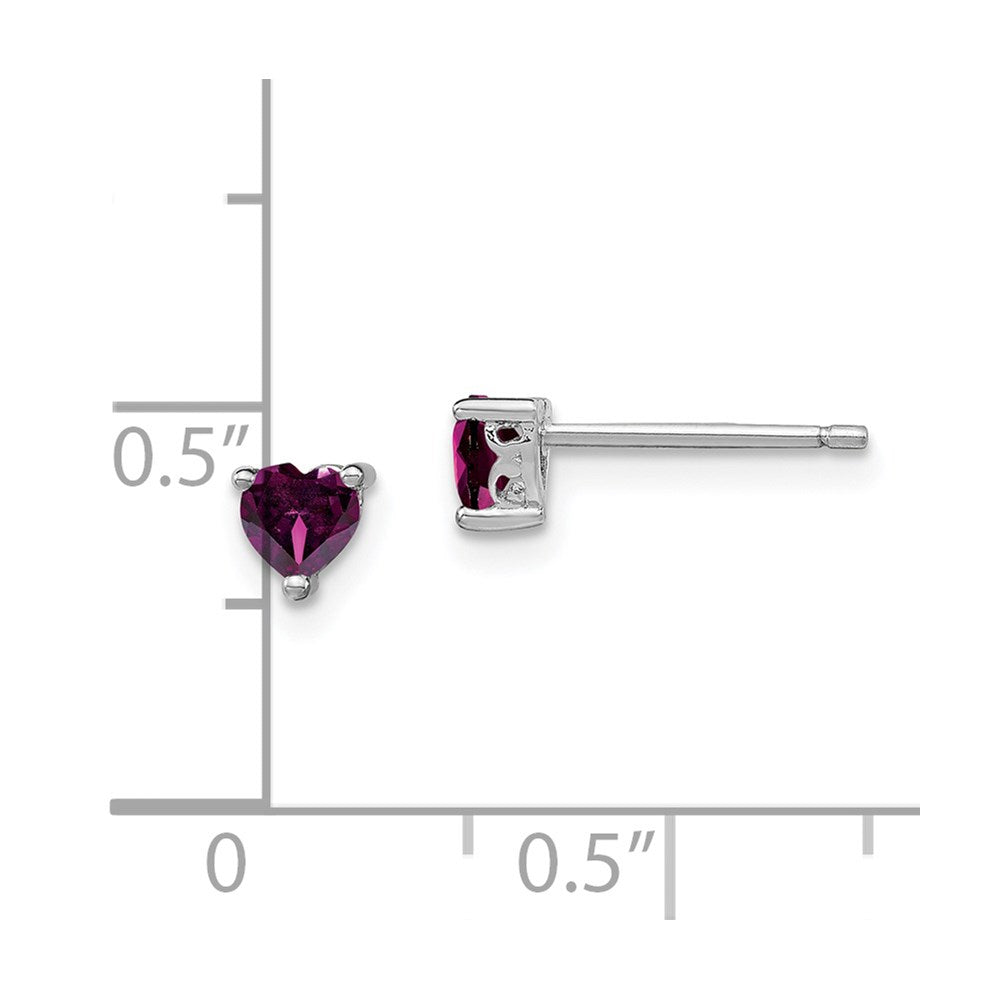 Sterling Silver Rhod-Plated 4mm Heart Rhodolite Garnet Post Earrings