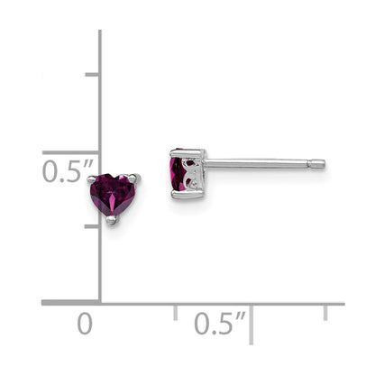 Sterling Silver Rhod-Plated 4mm Heart Rhodolite Garnet Post Earrings