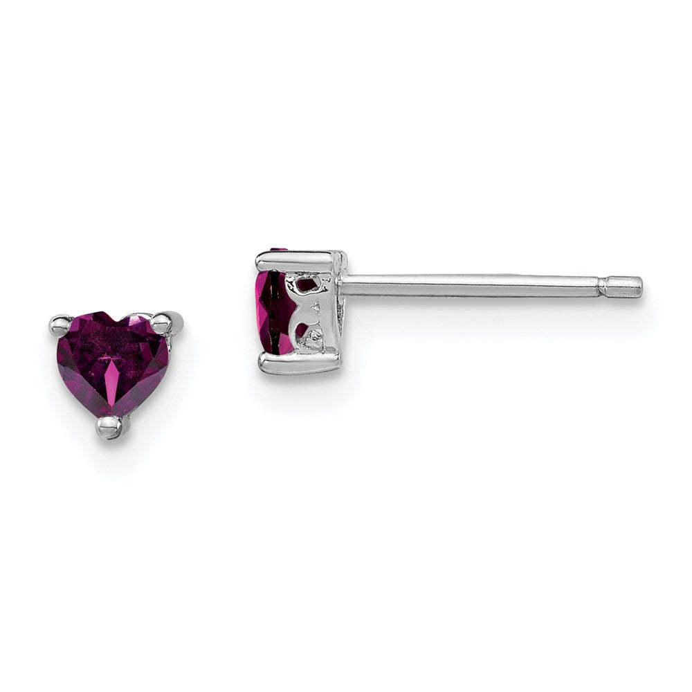 Sterling Silver Rhod-Plated 4mm Heart Rhodolite Garnet Post Earrings
